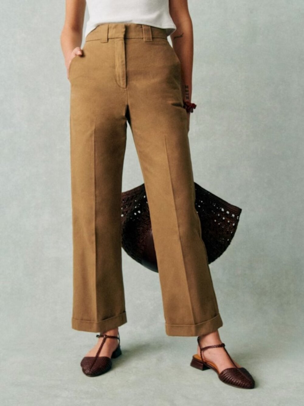 Sezane Ancelin Walnut Straight Leg Trousers